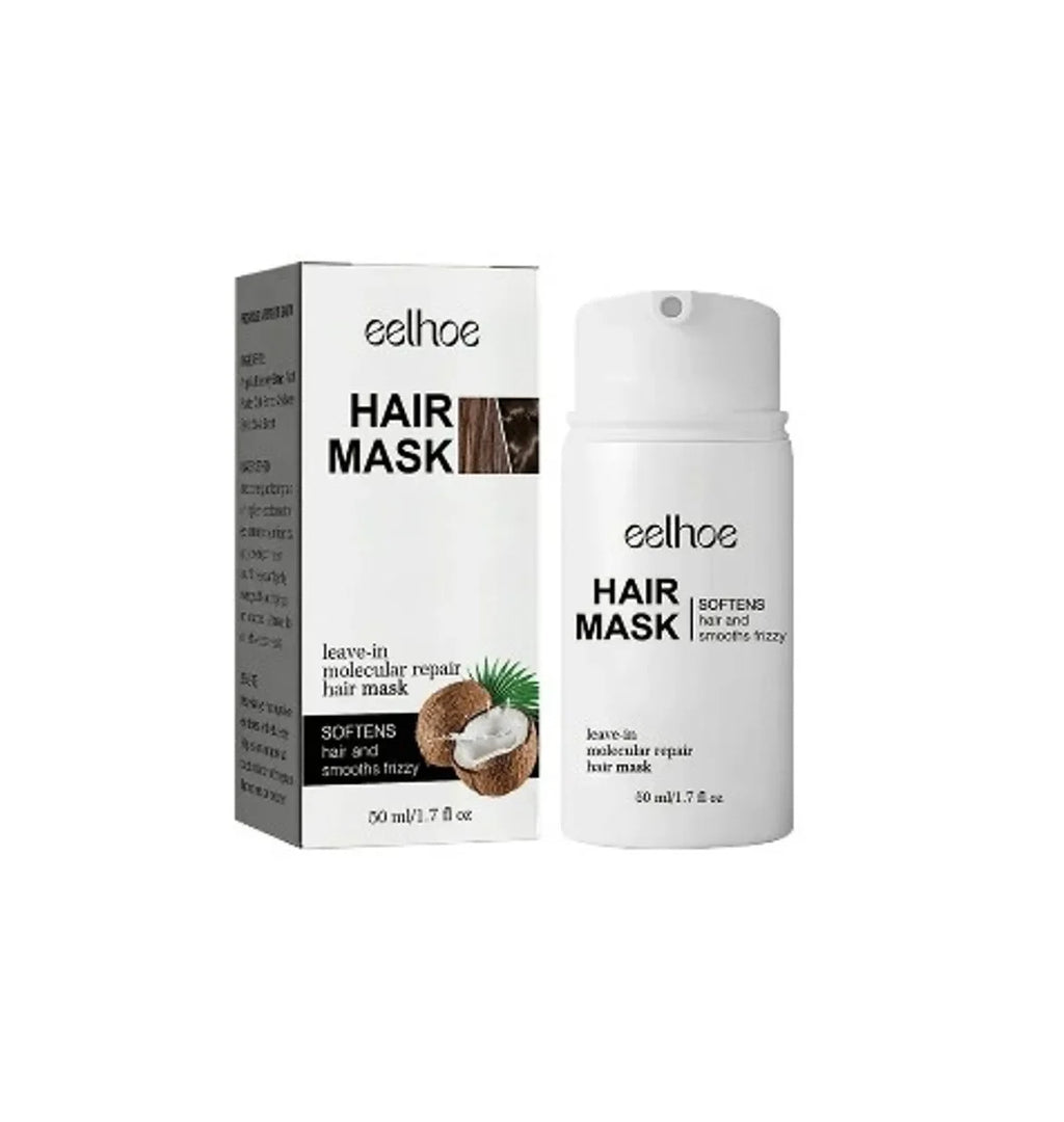 Eelhoe hair mask leave-in molecular repair, coconut ingredient, 50ml bottle and box