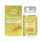 Eelhoe Hair Vitamin Serum Capsule box and bottle, shiny yellow, with ginseng and honey, 30 capsules